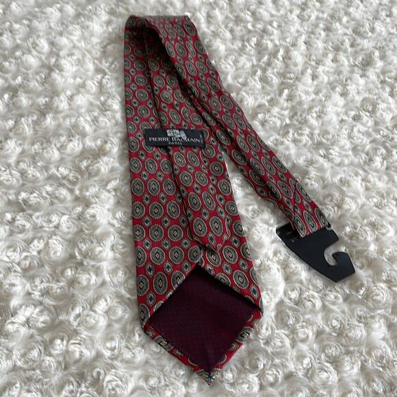 Pierre Balmain Paris Men’s Silk Tie Medallion Print Red Blue Gold Made in USA - Picture 5 of 6